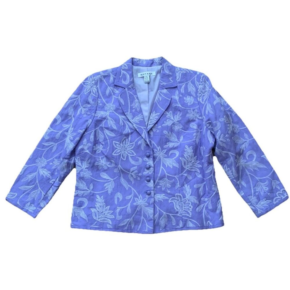 Rafael Lavender Women's 14 Blazer Floral Embroidered Linen Blend Jacket